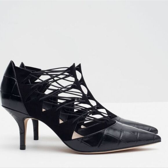 ZARA STRAPPY LEATHER POINTED TOE KITTEN HEEL SANDAL - Picture 14 of 14